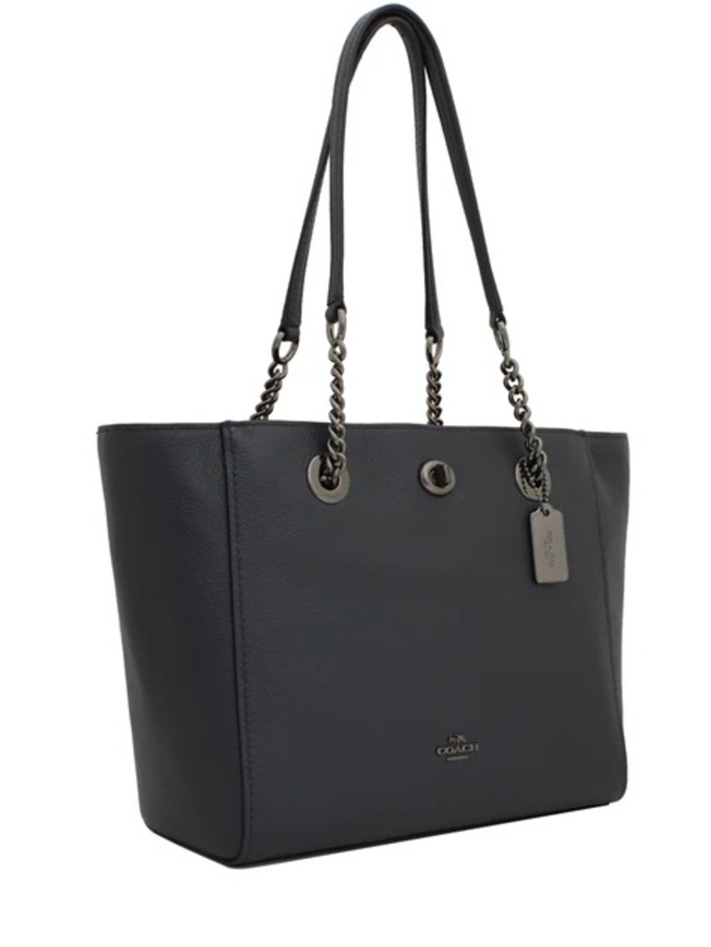 Coach Black Leather Chain-Handle Tote